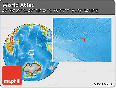 Physical Location Map of the Area around 47° 24' 32" S, 77° 25' 30" E