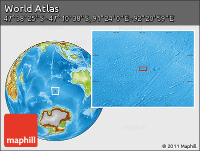 Physical Location Map of the Area around 47° 24' 32" S, 91° 52' 30" E