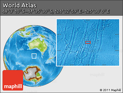 Physical Location Map of the Area around 47° 49' 20" S, 125° 1' 30" E