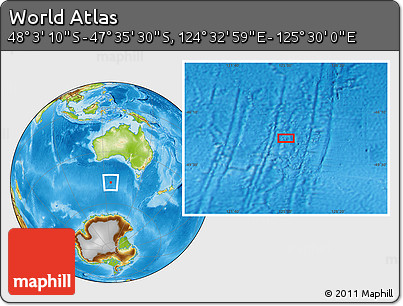 Physical Location Map of the Area around 47° 49' 20" S, 125° 1' 30" E