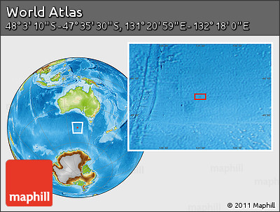 Physical Location Map of the Area around 47° 49' 20" S, 131° 49' 29" E