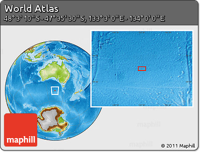 Physical Location Map of the Area around 47° 49' 20" S, 133° 31' 30" E