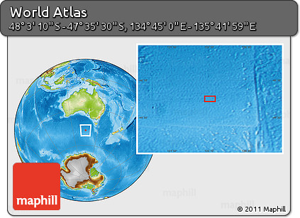 Physical Location Map of the Area around 47° 49' 20" S, 135° 13' 29" E