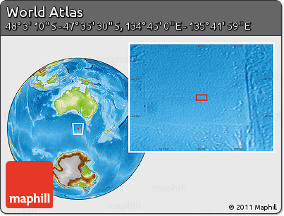 Physical Location Map of the Area around 47° 49' 20" S, 135° 13' 29" E