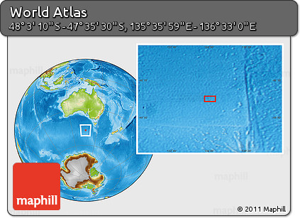 Physical Location Map of the Area around 47° 49' 20" S, 136° 4' 29" E