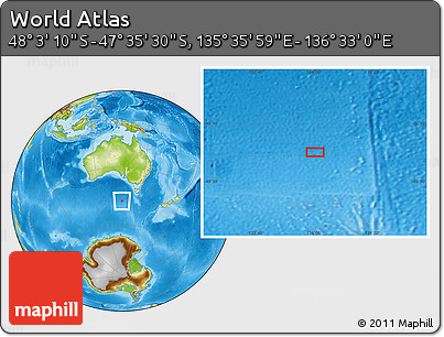 Physical Location Map of the Area around 47° 49' 20" S, 136° 4' 29" E