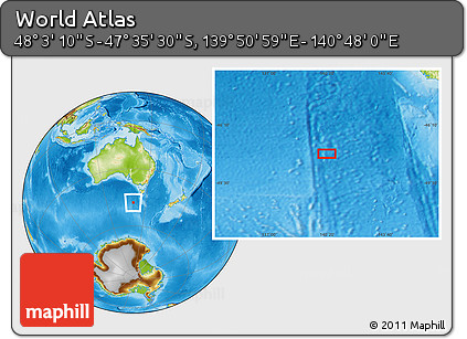 Physical Location Map of the Area around 47° 49' 20" S, 140° 19' 29" E