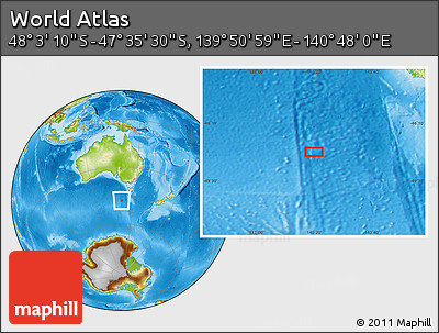 Physical Location Map of the Area around 47° 49' 20" S, 140° 19' 29" E