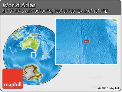 Physical Location Map of the Area around 47° 49' 20" S, 140° 19' 29" E