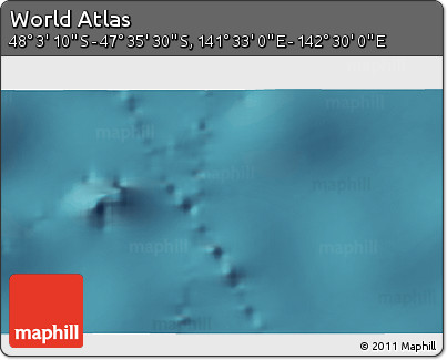 Satellite 3D Map of the Area around 47° 49' 20" S, 142° 1' 30" E