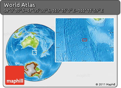 Physical Location Map of the Area around 47° 49' 20" S, 143° 43' 29" E