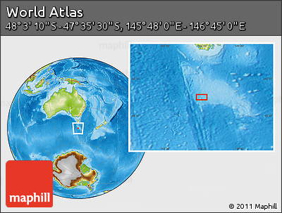 Physical Location Map of the Area around 47° 49' 20" S, 146° 16' 30" E