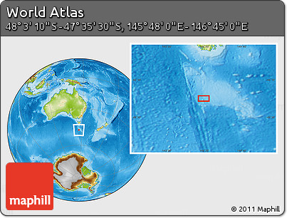 Physical Location Map of the Area around 47° 49' 20" S, 146° 16' 30" E