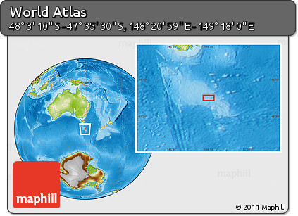 Physical Location Map of the Area around 47° 49' 20" S, 148° 49' 29" E