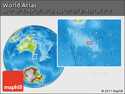 Physical Location Map of the Area around 47° 49' 20" S, 148° 49' 29" E