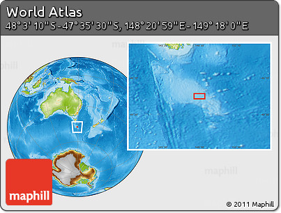 Physical Location Map of the Area around 47° 49' 20" S, 148° 49' 29" E