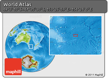 Physical Location Map of the Area around 47° 49' 20" S, 153° 55' 30" E
