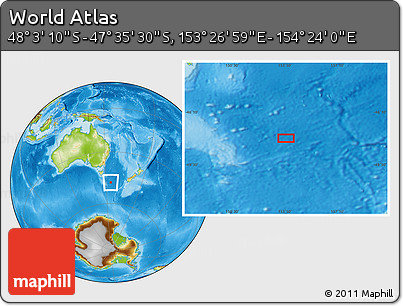 Physical Location Map of the Area around 47° 49' 20" S, 153° 55' 30" E