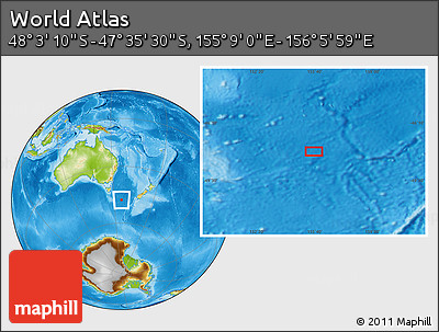 Physical Location Map of the Area around 47° 49' 20" S, 155° 37' 30" E