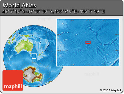 Physical Location Map of the Area around 47° 49' 20" S, 155° 37' 30" E