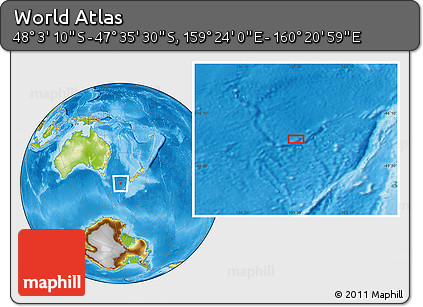 Physical Location Map of the Area around 47° 49' 20" S, 159° 52' 30" E