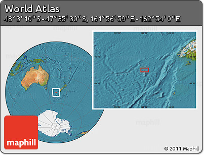 Satellite Location Map of the Area around 47° 49' 20" S, 162° 25' 30" E