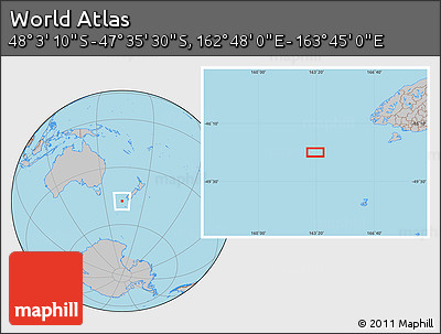 Gray Location Map of the Area around 47° 49' 20" S, 163° 16' 30" E