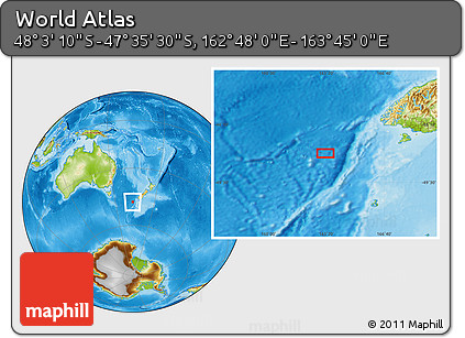 Physical Location Map of the Area around 47° 49' 20" S, 163° 16' 30" E