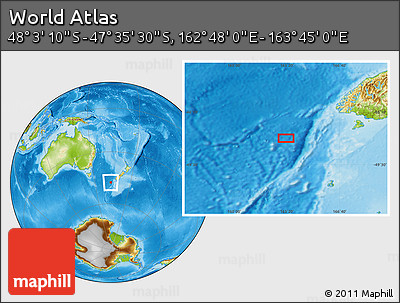 Physical Location Map of the Area around 47° 49' 20" S, 163° 16' 30" E