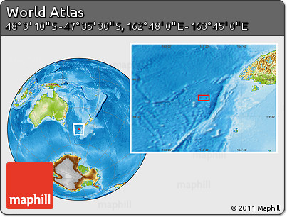 Physical Location Map of the Area around 47° 49' 20" S, 163° 16' 30" E