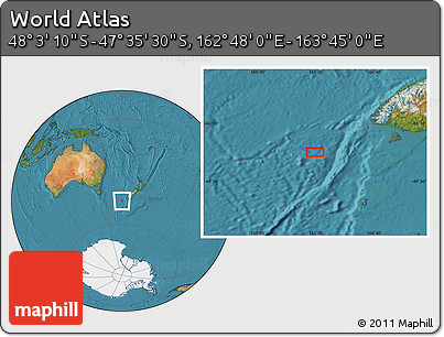 Satellite Location Map of the Area around 47° 49' 20" S, 163° 16' 30" E