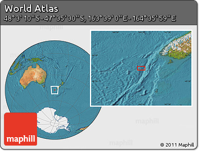 Satellite Location Map of the Area around 47° 49' 20" S, 164° 7' 30" E