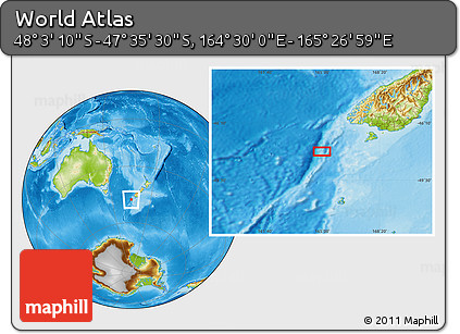 Physical Location Map of the Area around 47° 49' 20" S, 164° 58' 29" E