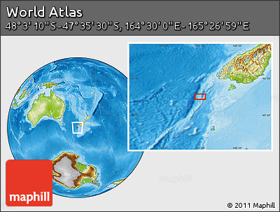 Physical Location Map of the Area around 47° 49' 20" S, 164° 58' 29" E