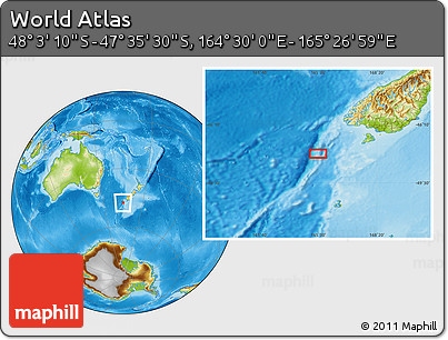 Physical Location Map of the Area around 47° 49' 20" S, 164° 58' 29" E