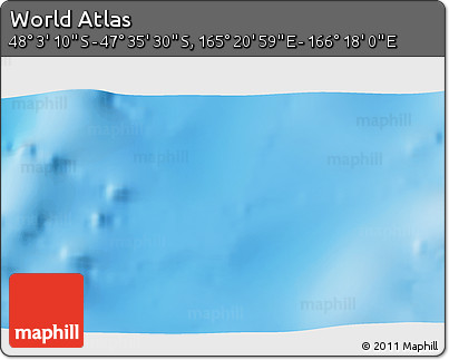 Physical 3D Map of the Area around 47° 49' 20" S, 165° 49' 29" E