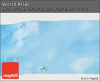 Political 3D Map of the Area around 47° 49' 20" S, 166° 40' 30" E