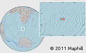 Gray Location Map of the area around 47° 49' 20" S, 20° 28' 30" E, hill shading