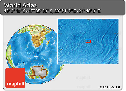 Physical Location Map of the Area around 47° 49' 20" S, 21° 19' 30" E