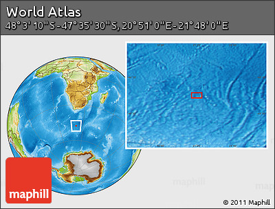 Physical Location Map of the Area around 47° 49' 20" S, 21° 19' 30" E