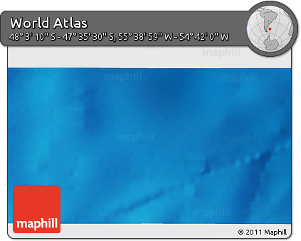 Shaded Relief 3D Map of the Area around 47° 49' 20" S, 55° 10' 29" W