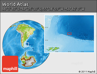 Physical Location Map of the Area around 47° 49' 20" S, 55° 10' 29" W