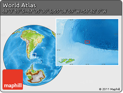 Physical Location Map of the Area around 47° 49' 20" S, 55° 10' 29" W