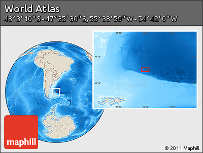 Shaded Relief Location Map of the Area around 47° 49' 20" S, 55° 10' 29" W
