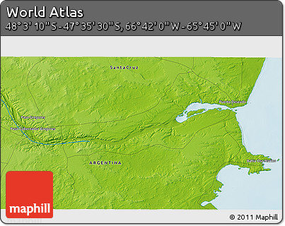 Physical 3D Map of the Area around 47° 49' 20" S, 66° 13' 29" W