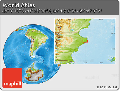 Physical Location Map of the Area around 47° 49' 20" S, 66° 13' 29" W