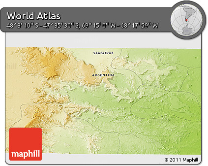 Physical 3D Map of the Area around 47° 49' 20" S, 68° 46' 30" W
