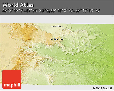 Physical 3D Map of the Area around 47° 49' 20" S, 68° 46' 30" W