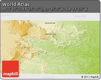 Physical 3D Map of the Area around 47° 49' 20" S, 68° 46' 30" W