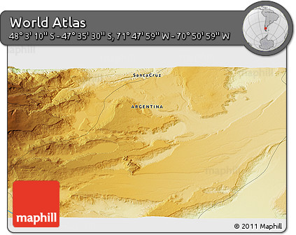 Physical 3D Map of the Area around 47° 49' 20" S, 71° 19' 29" W